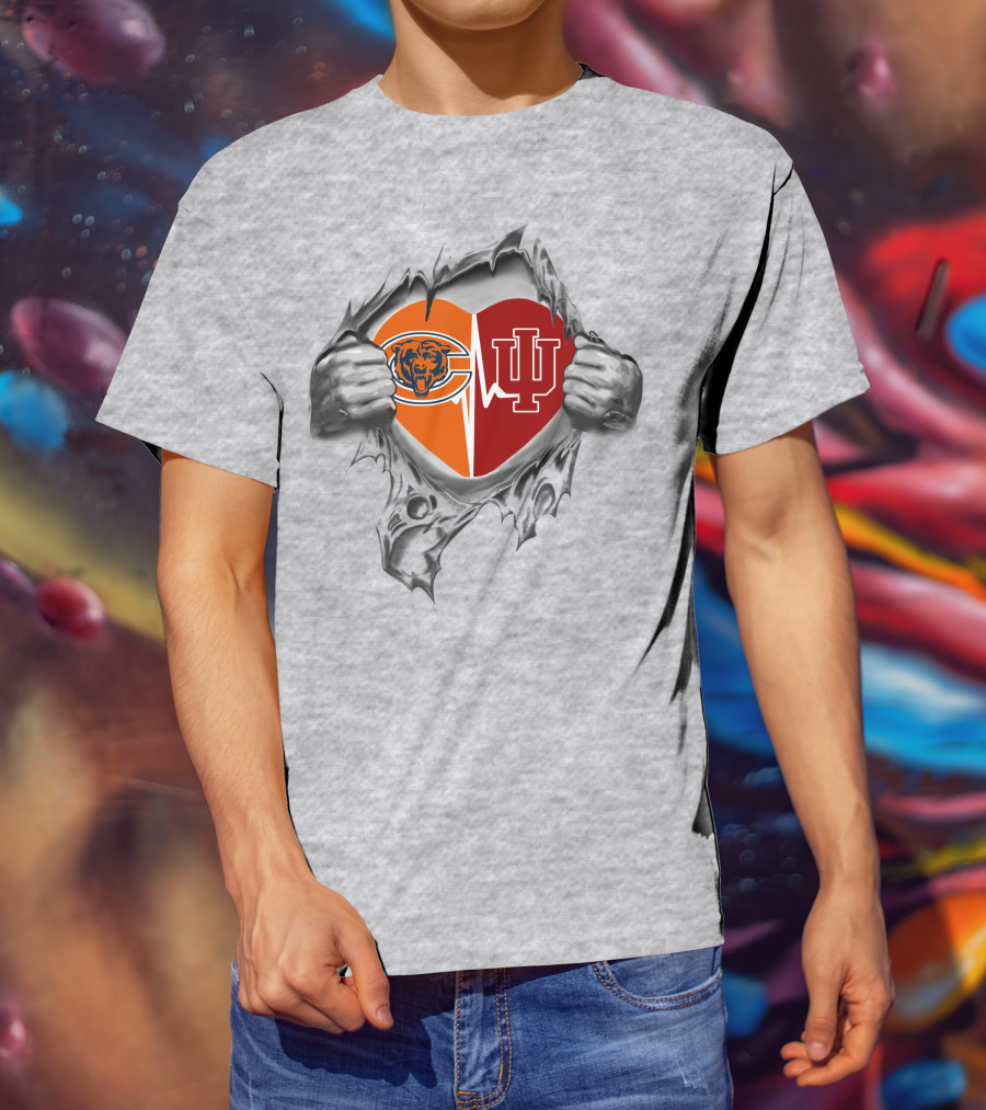 Bears Indiana Hoosiers Heart With Chicago Bears And Indiana University T-Shirt