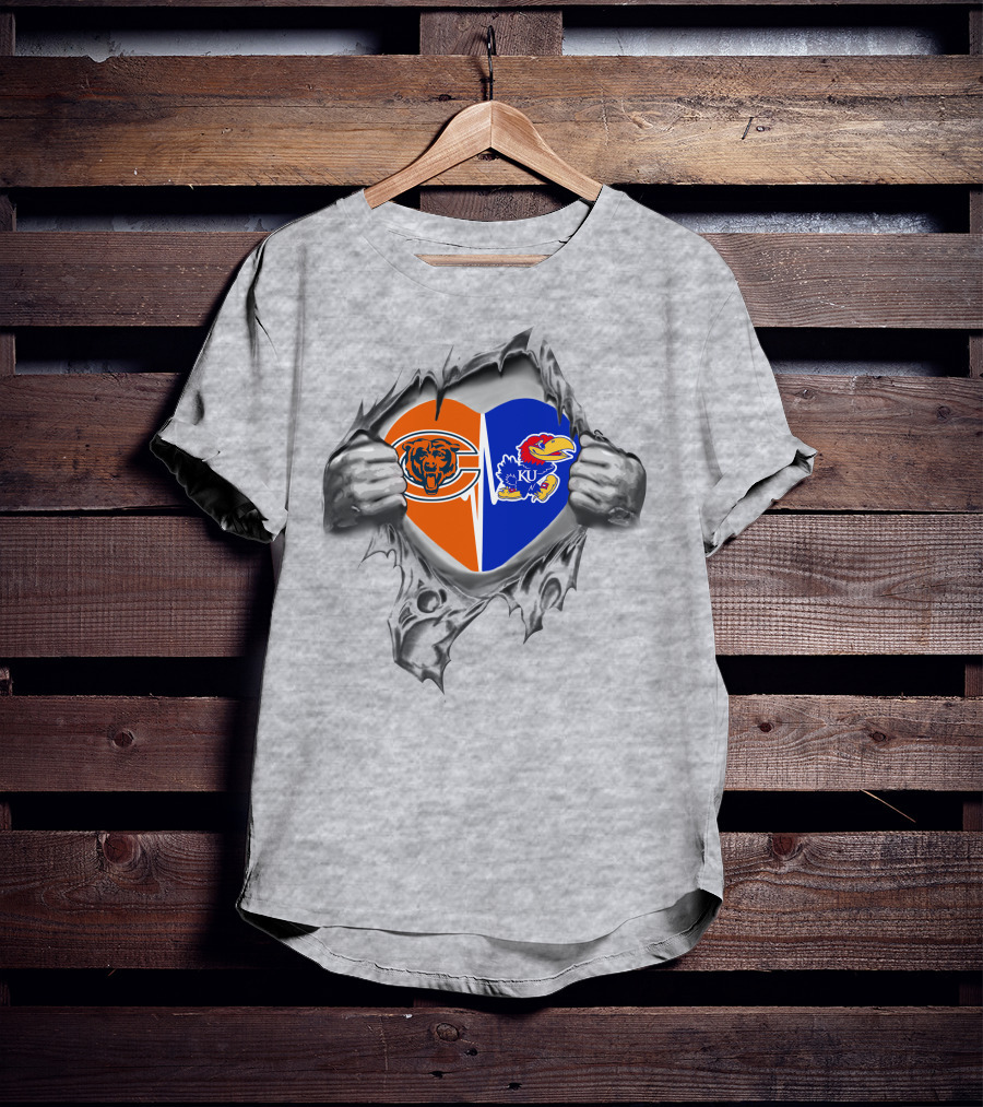 Bears Kansas Jayhawks Heart Logo Split T-Shirt