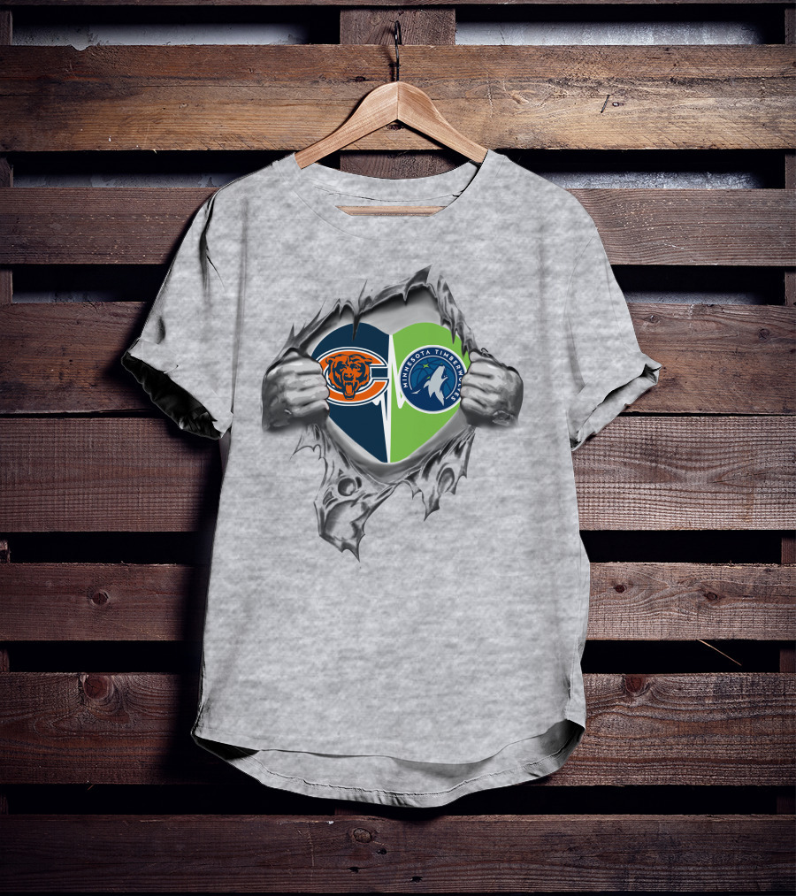 Bears Minnesota Timberwolves Heart Logo Tearing T-Shirt