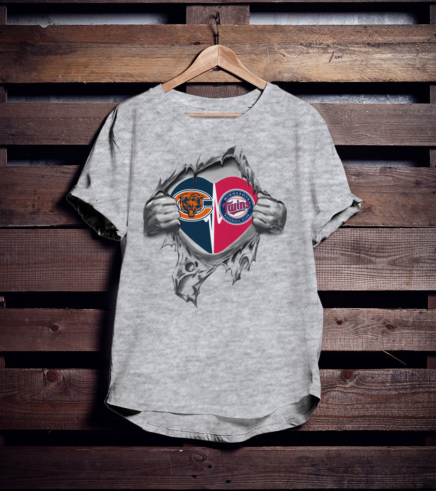 Bears Minnesota Twins Heart Logo Torn T-Shirt