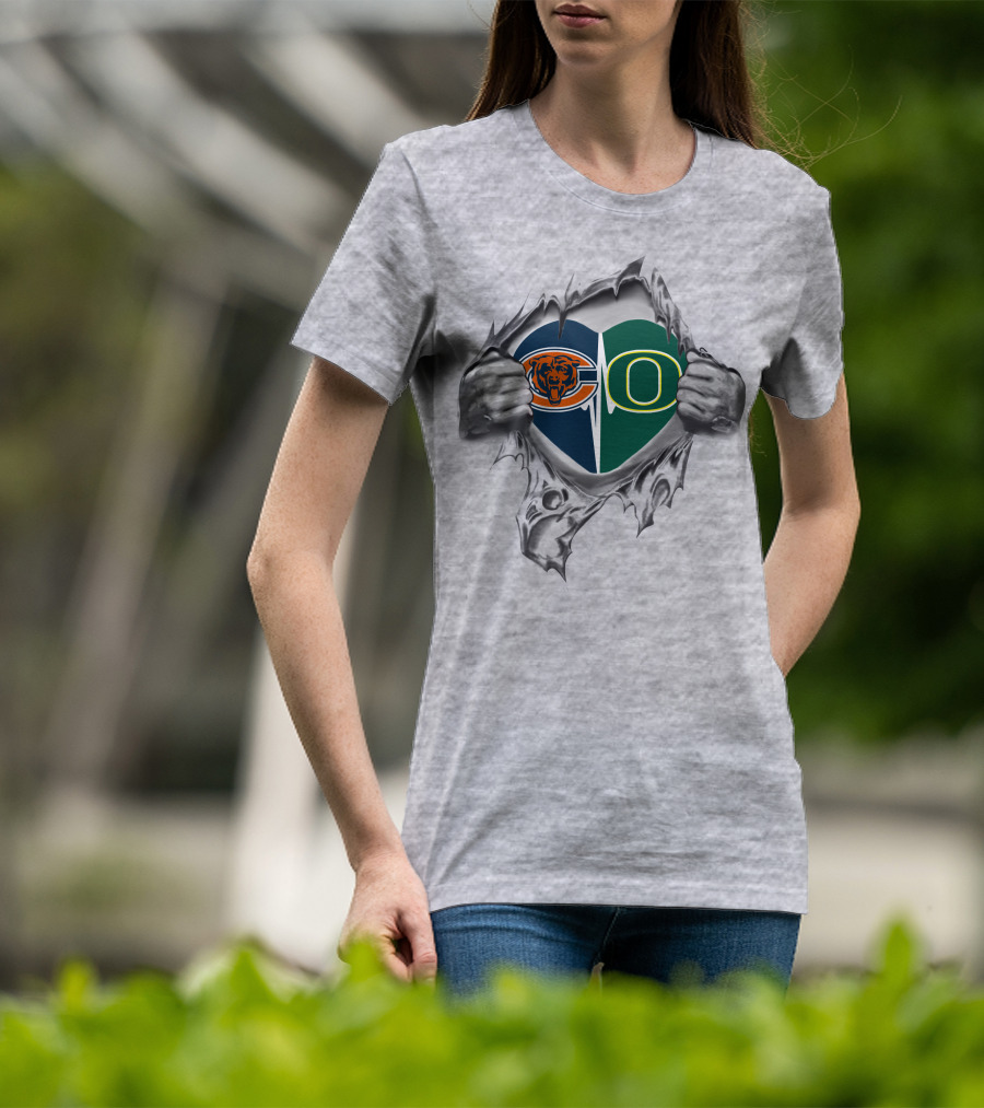 Bears Oregon Ducks Heart Logo Torn T-Shirt