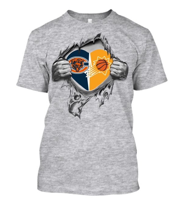 Bears Phoenix Suns Heart Logo Combination With Hands Peeling Back Fabric T-Shirt