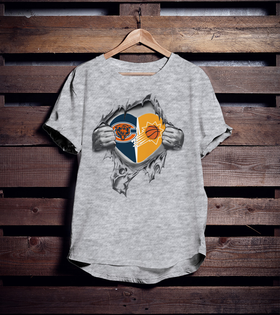Bears Phoenix Suns Heart Logo Combination With Hands Peeling Back Fabric T-Shirt