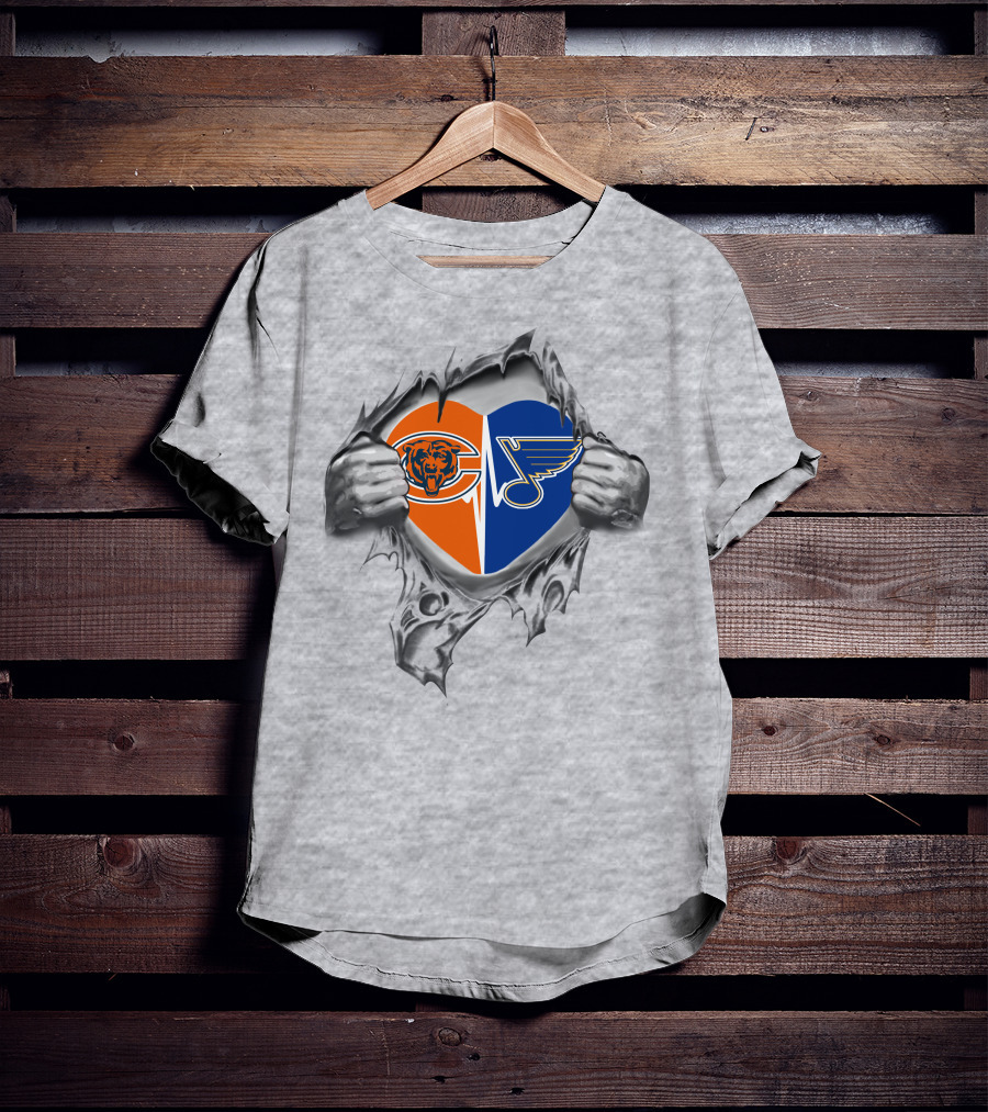 Bears St Louis Blues Heart Symbol Split T-Shirt