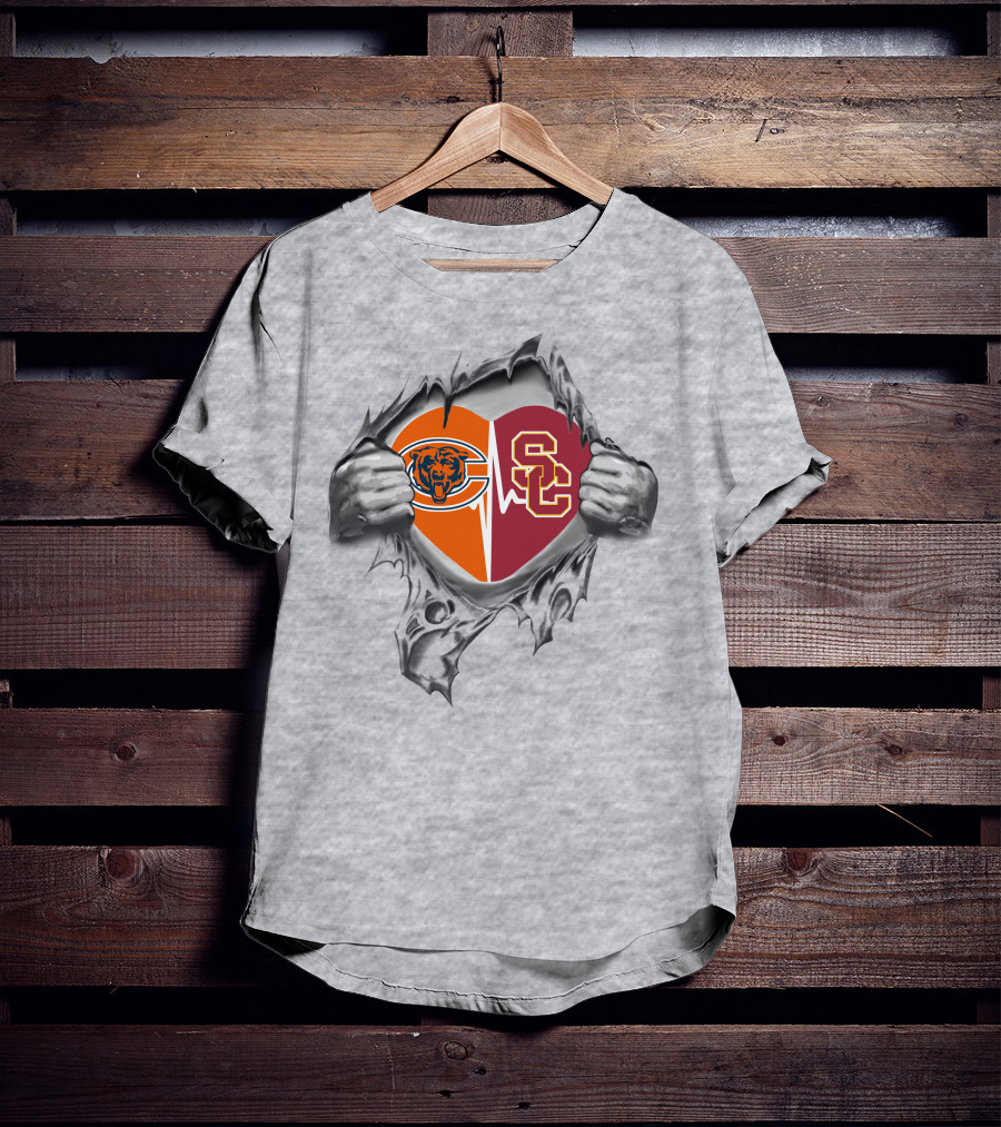 Bears Usc Trojans Heart Logo Split T-Shirt