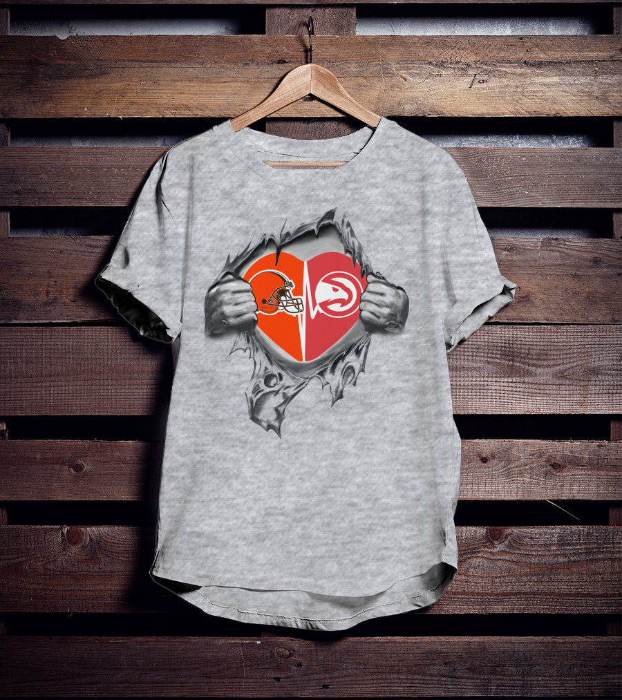 Browns Atlanta Hawks Heart Logo Passion Football Basketball Fan Pride T-Shirt