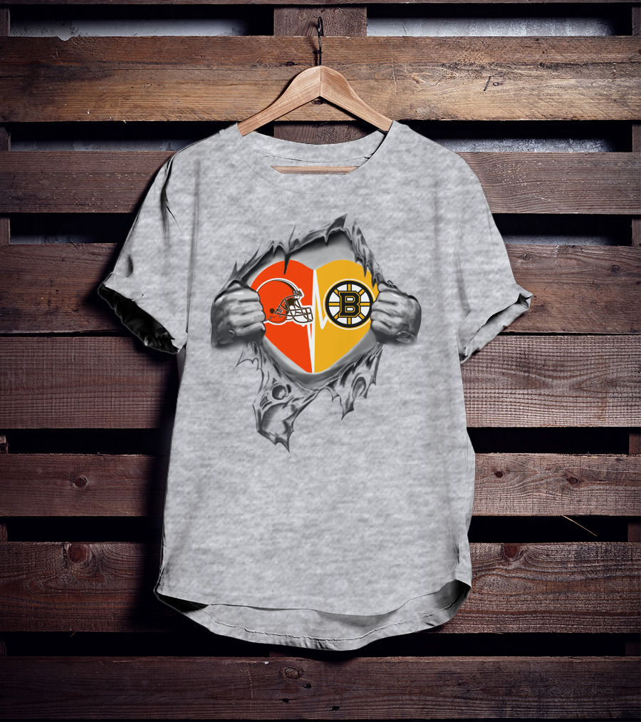 Browns Boston Bruins Heart Helmet Split T-Shirt