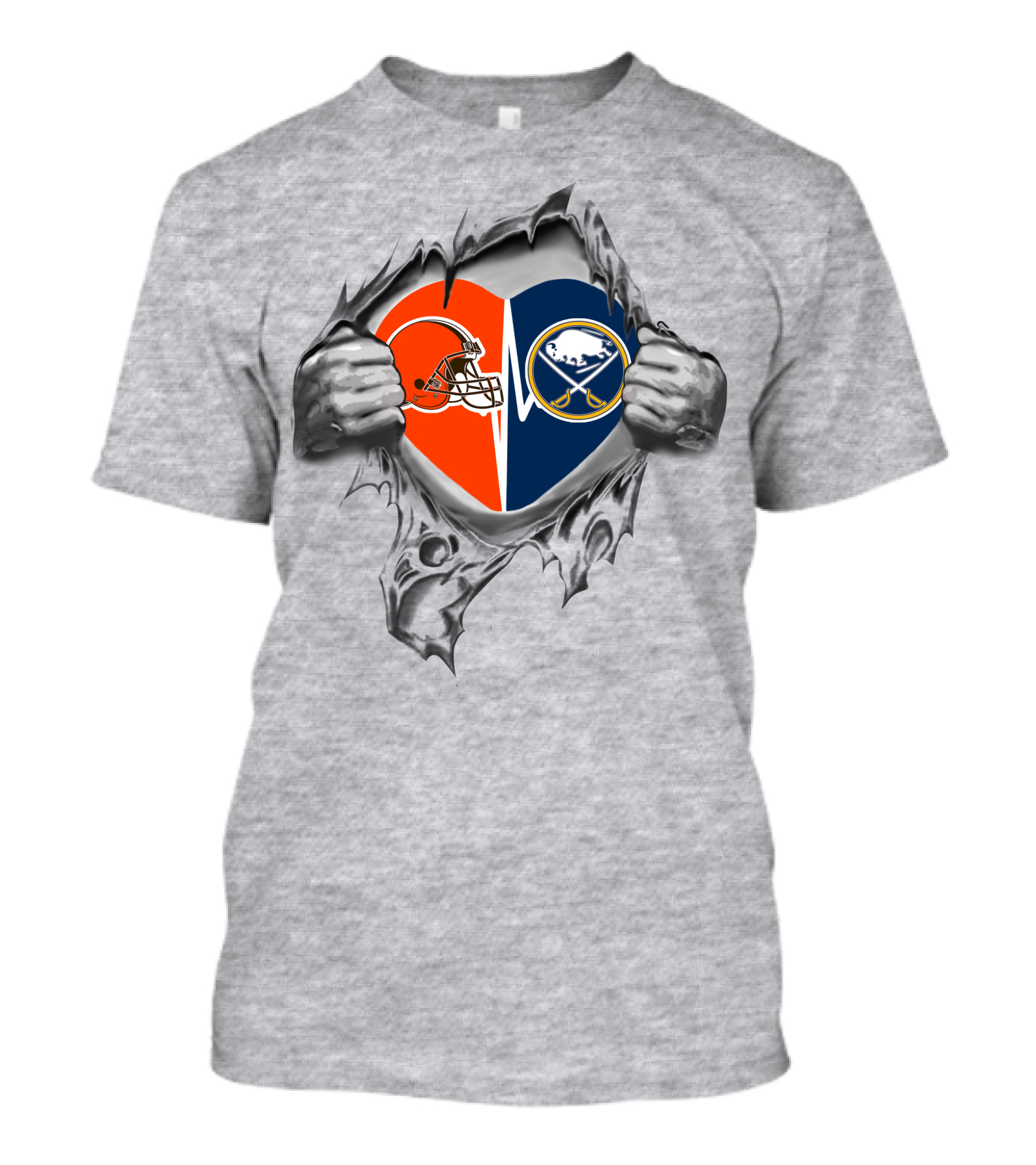 Browns Buffalo Sabres Heart Logo Tear T-Shirt