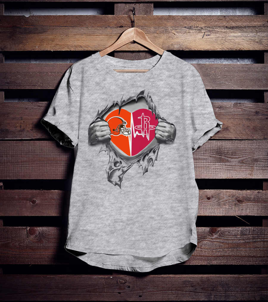 Browns Houston Rockets Heart Torn Open Passion T-Shirt