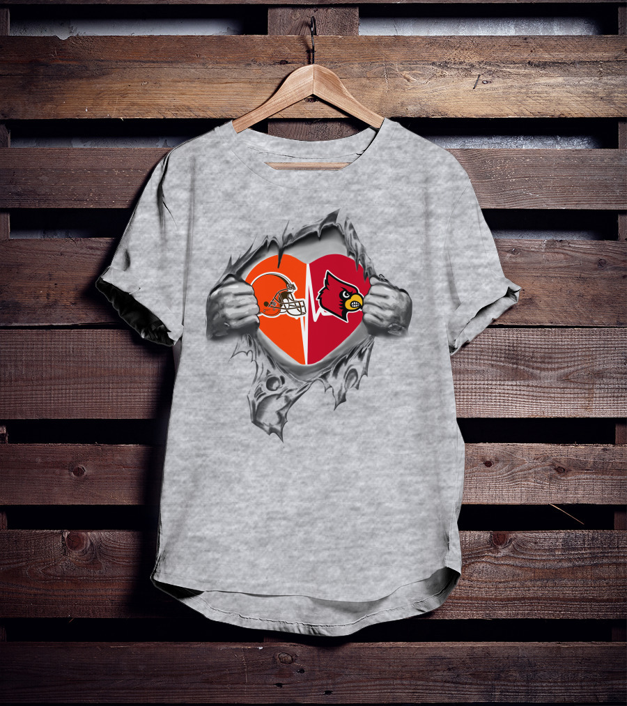 Browns Louisville Cardinals Heart Helmet T-Shirt