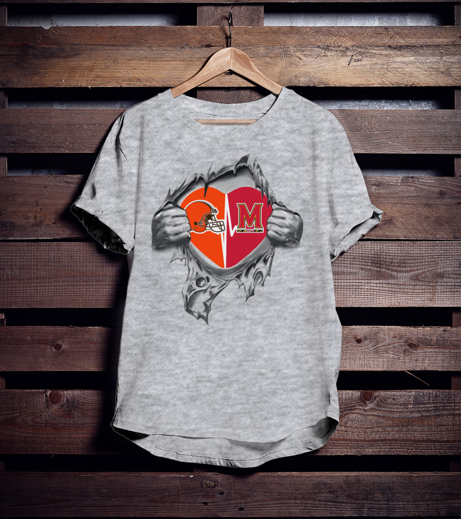 Browns Maryland Terrapins Heart Rip T-Shirt