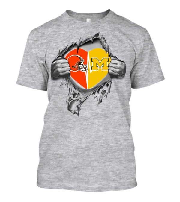 Browns Michigan Wolverines Heart Logo Ripped T-Shirt