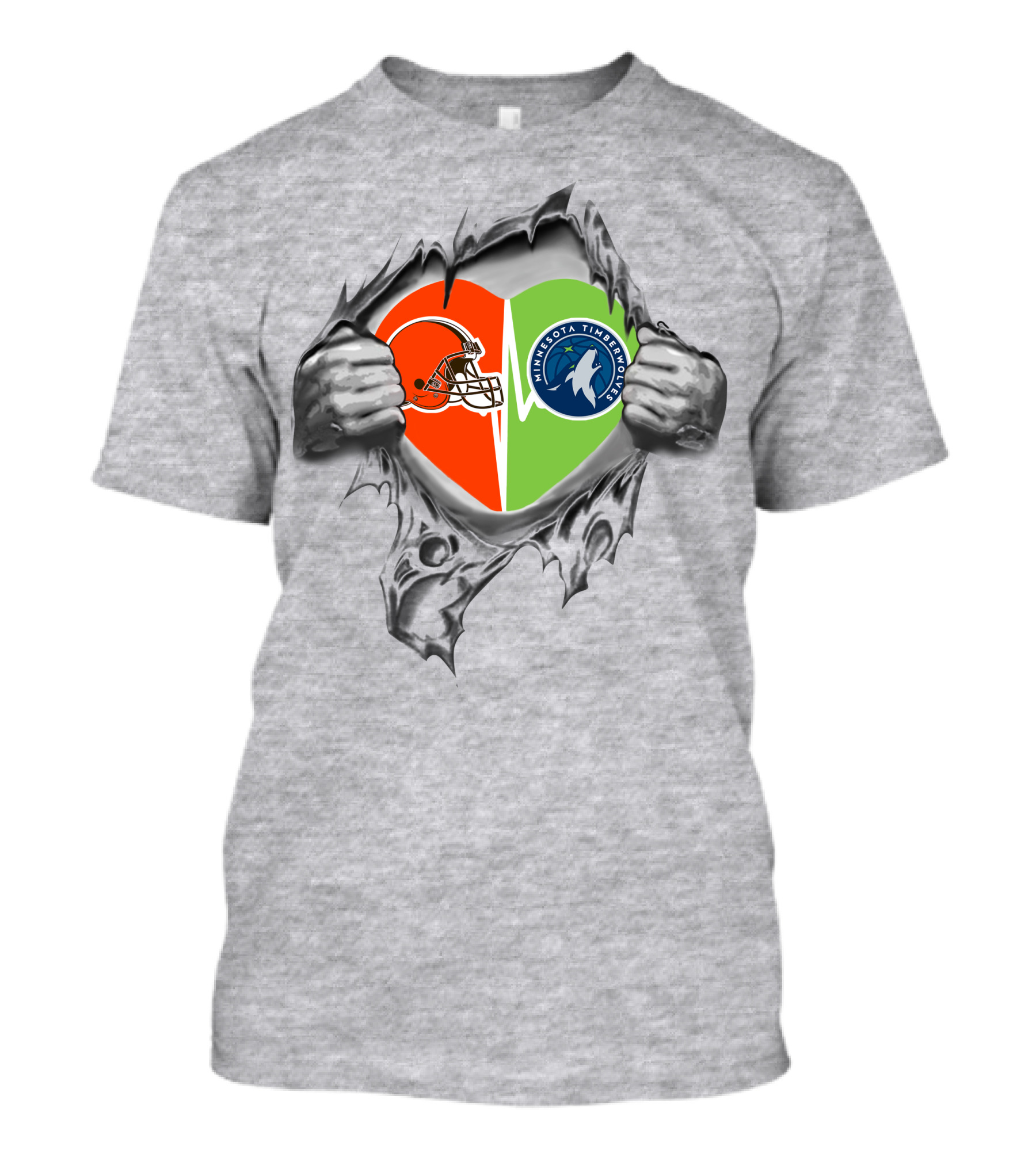 Browns Minnesota Timberwolves Heart Logo Ripped Skin T-Shirt