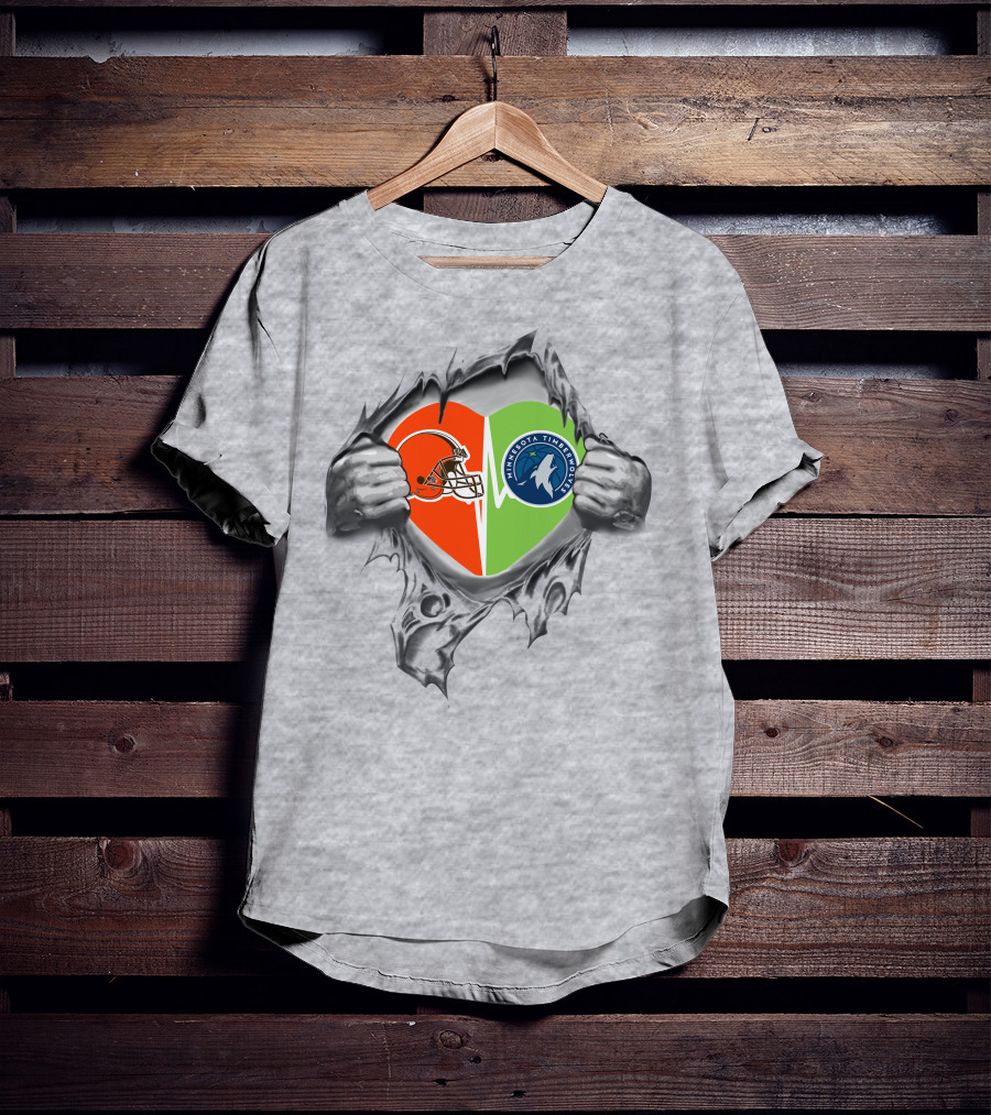 Browns Minnesota Timberwolves Heart Logo Ripped Skin T-Shirt
