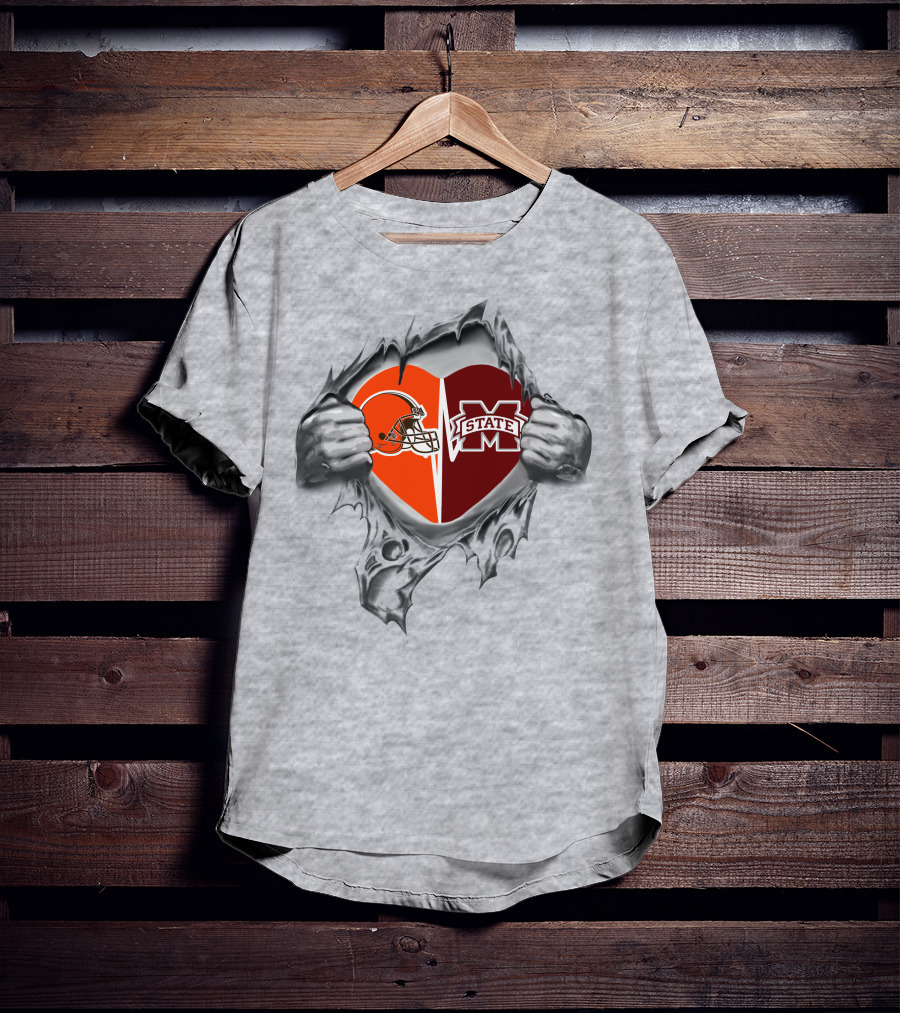 Browns Mississippi State Bulldogs Heart T-Shirt