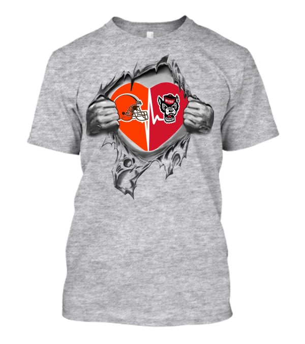 Browns Nc State Wolfpack Heartbeat Dual Loyalty T-Shirt