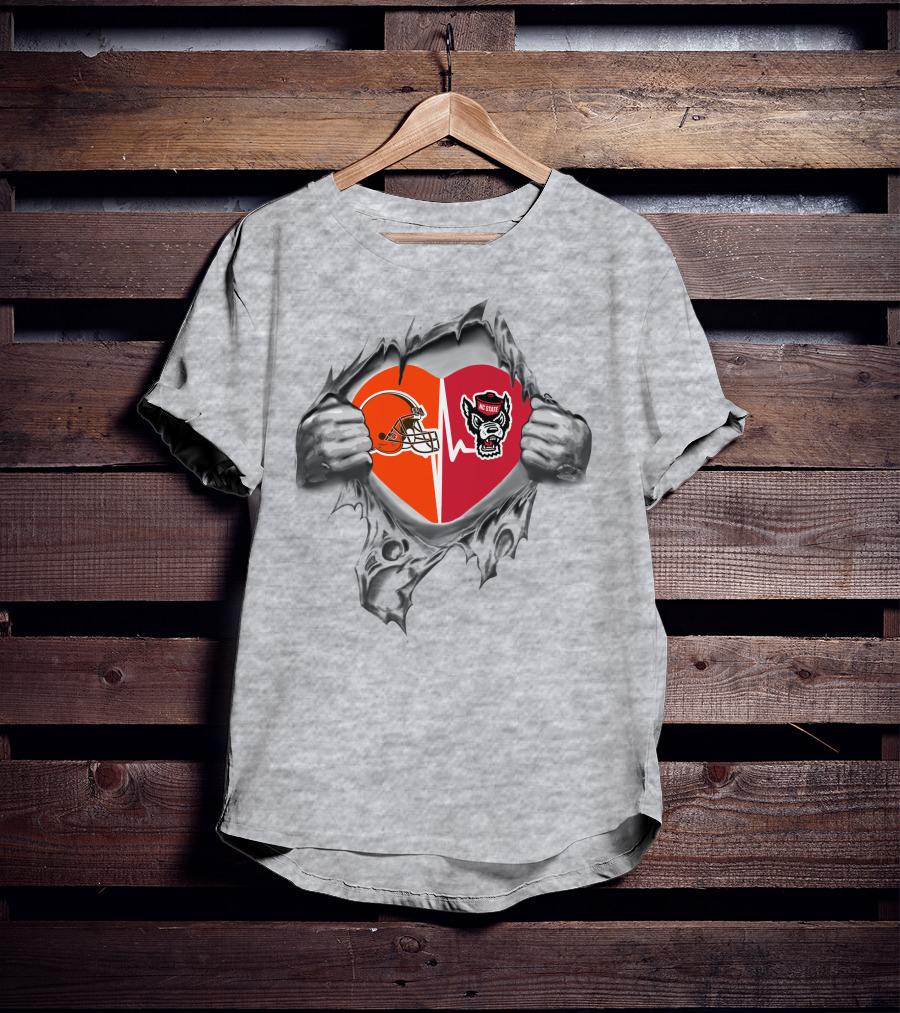 Browns Nc State Wolfpack Heartbeat Dual Loyalty T-Shirt