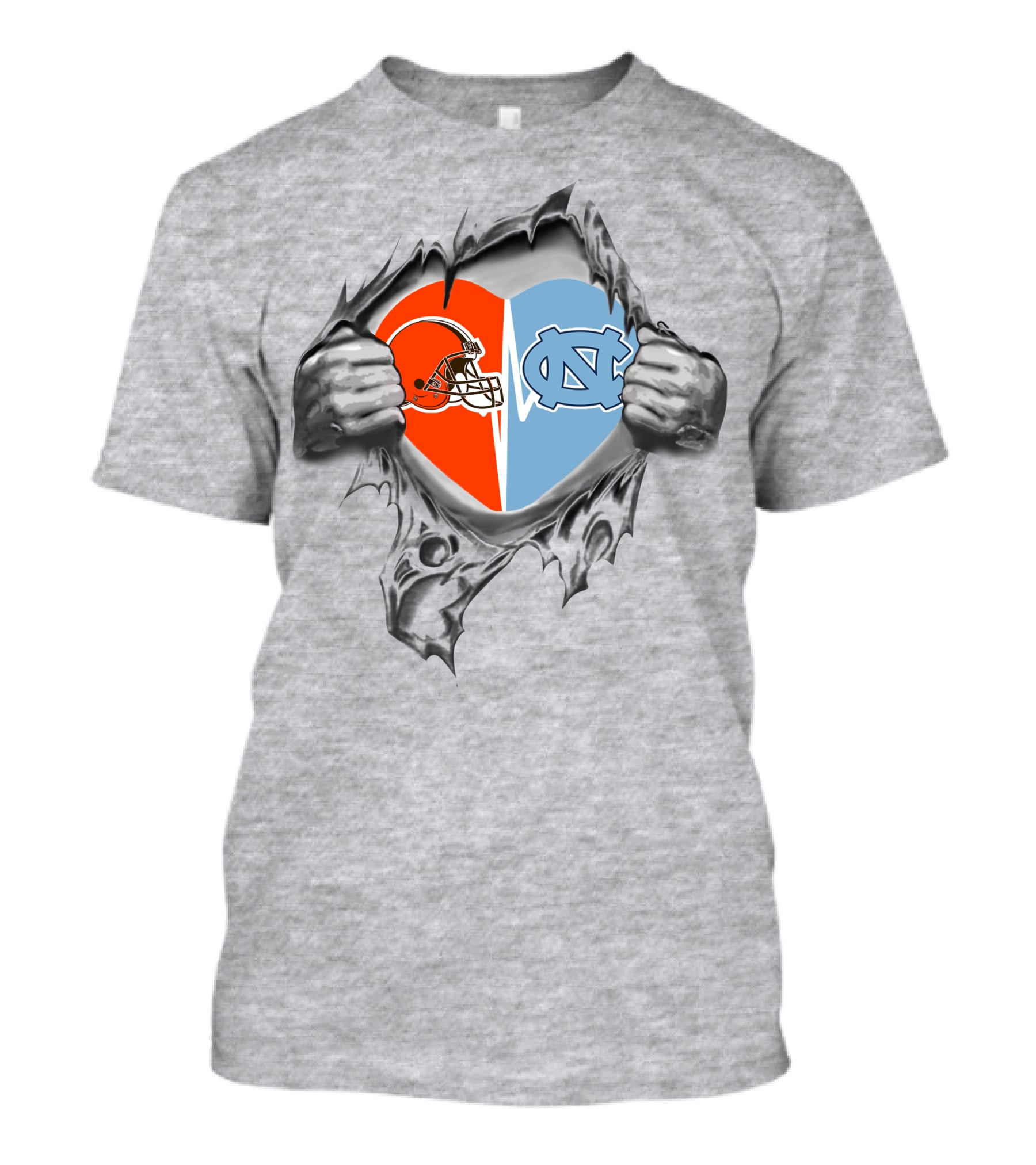 Browns North Carolina Tar Heels Heart Symbol Fusion T-Shirt