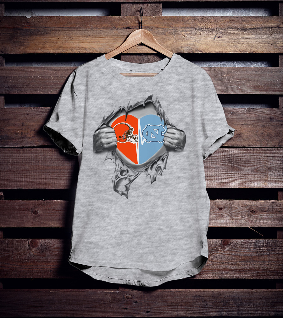 Browns North Carolina Tar Heels Heart Symbol Fusion T-Shirt