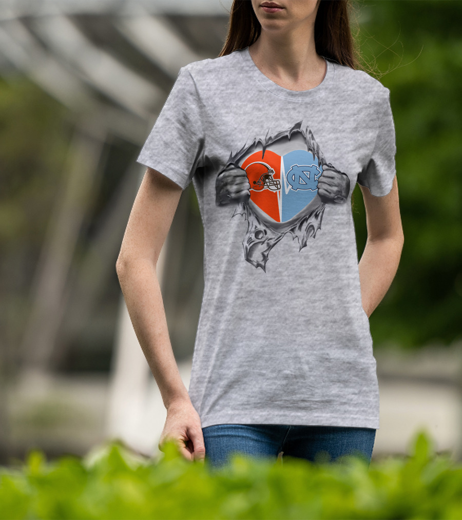 Browns North Carolina Tar Heels Heart Symbol Fusion T-Shirt