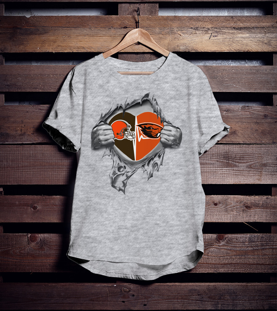 Cleveland Browns Oregon State Beavers Heart Logo Fusion In My Heart T-Shirt