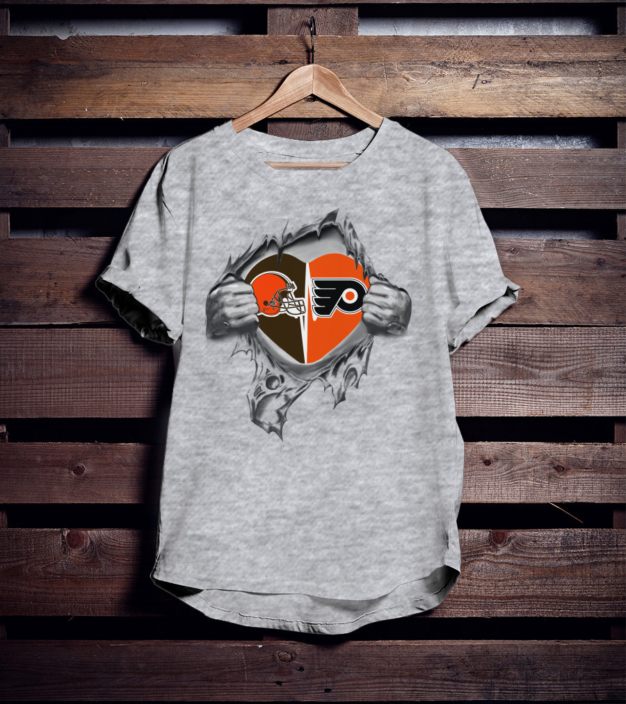 Browns Philadelphia Flyers Heart Logo Tear T-Shirt