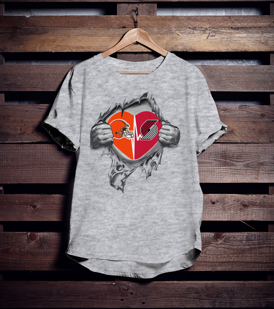 Cleveland Browns Portland Trail Blazers Heart Design Fan Passion T-Shirt