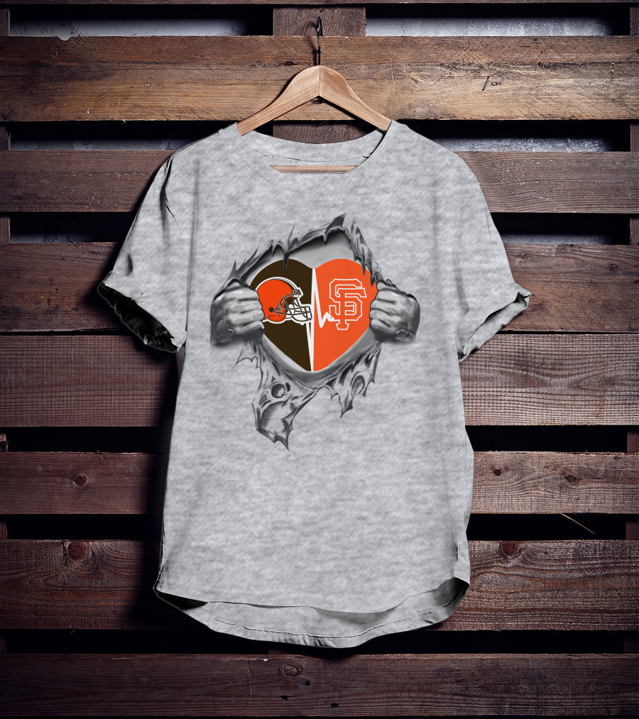 Cleveland Browns San Francisco Giants Heart Logo Fan Pride T-Shirt