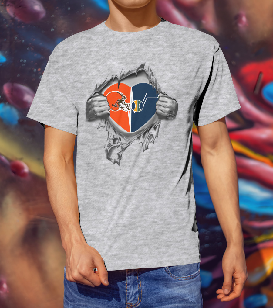 Browns Utah Jazz Heart Helmet And Note T-Shirt