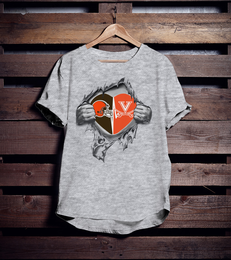 Browns Virginia Cavaliers Heart Helmet T-Shirt