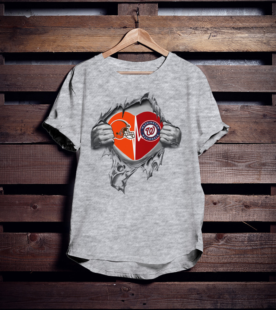 Browns Washington Nationals Heart Logo Torn Fabric T-Shirt