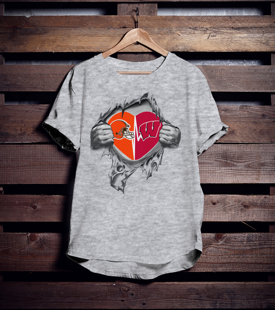 Browns Wisconsin Badgers Heart Logos Together Forever T-Shirt