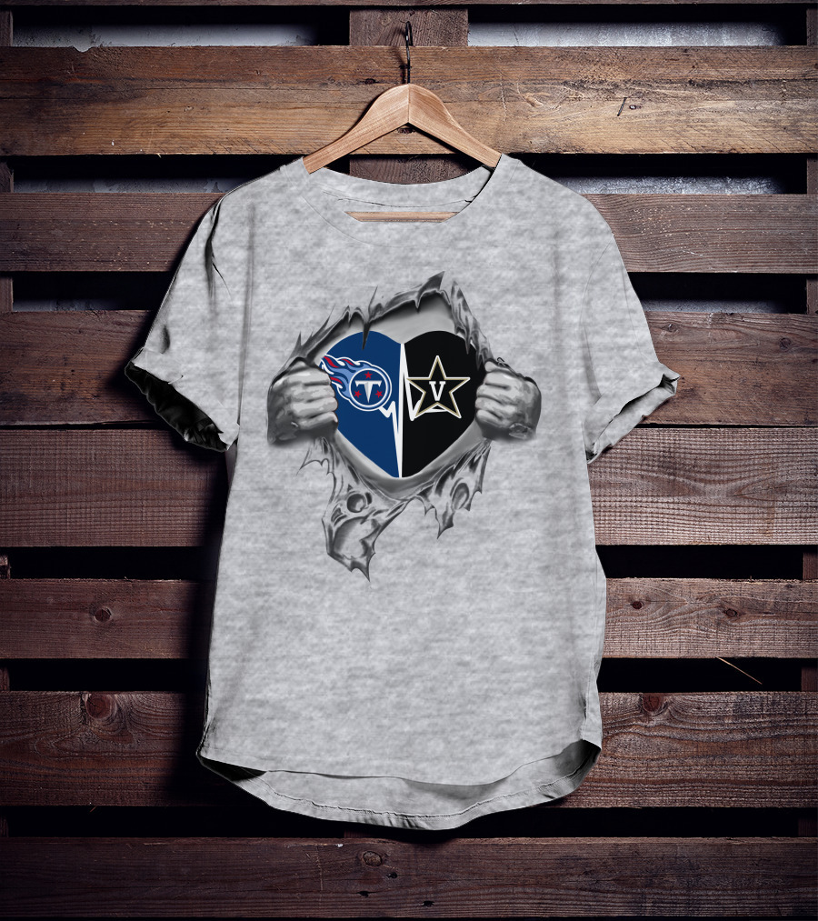 Tennessee Titans Vanderbilt Commodores Heart Logo Rip T-Shirt