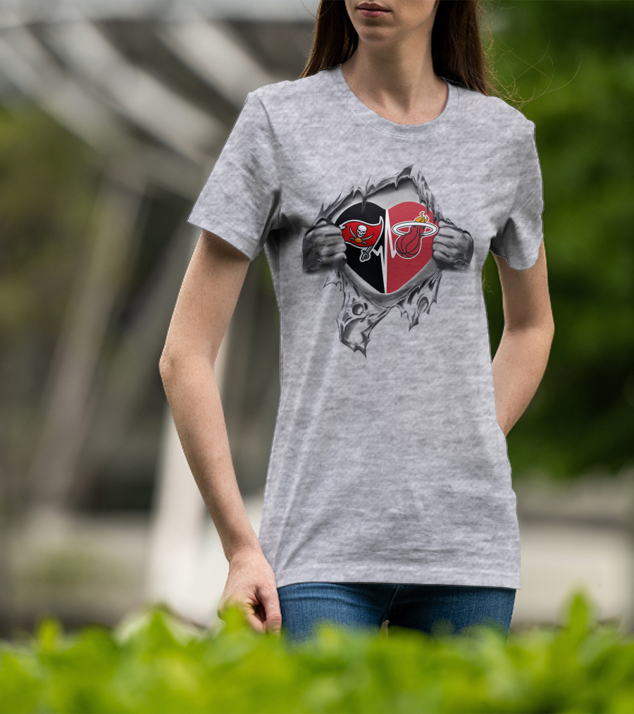 Buccaneers And Miami Heat Heartbeat Passion T-Shirt
