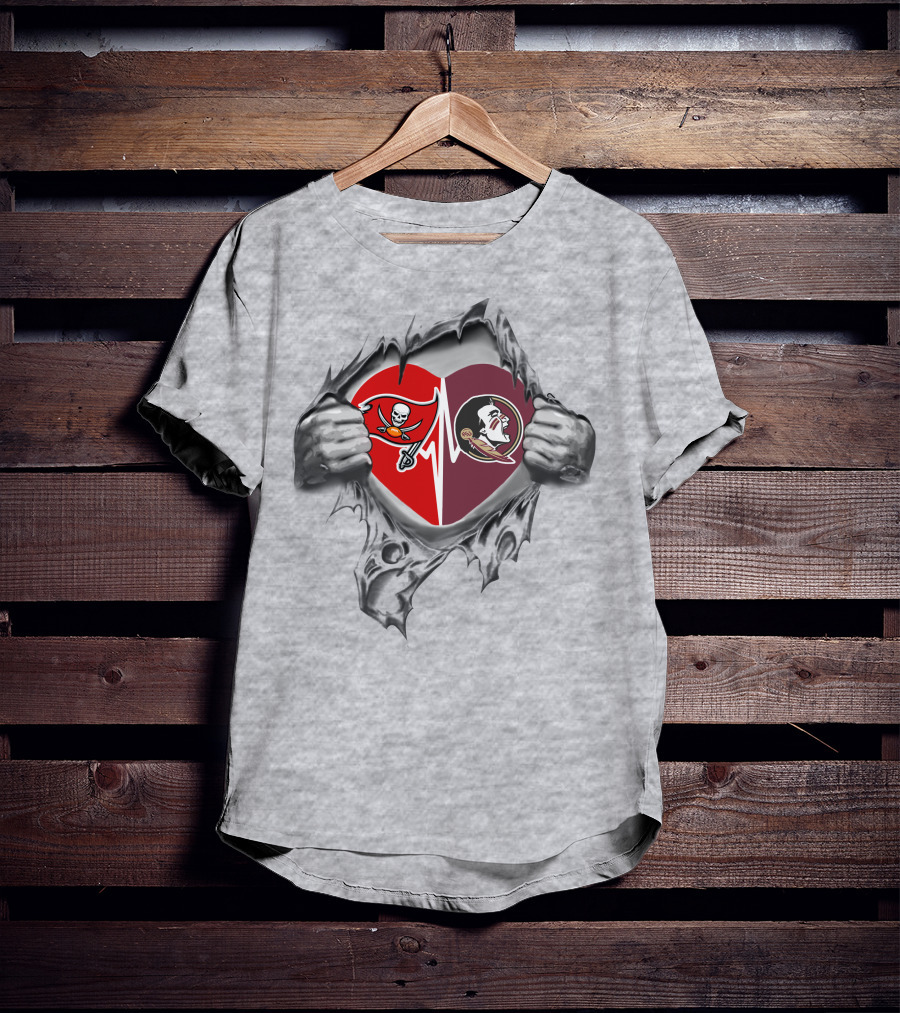 Tampa Bay Buccaneers And Florida State Seminoles Heartbeat Loyalty T-Shirt