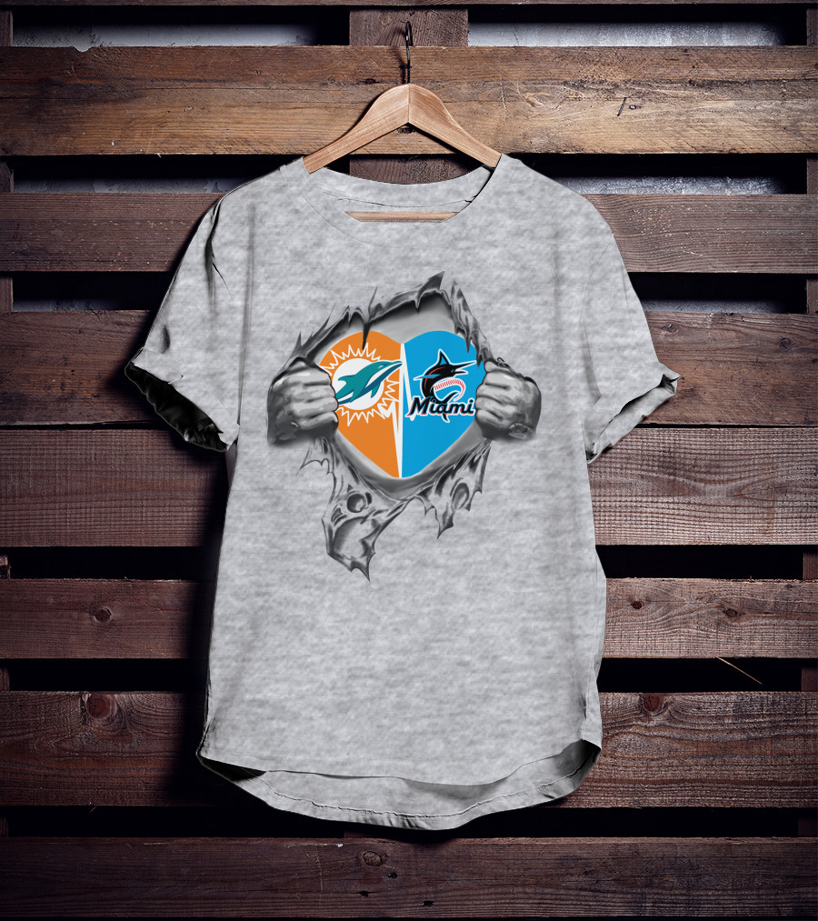 Dolphins Miami Marlins Heart T-Shirt