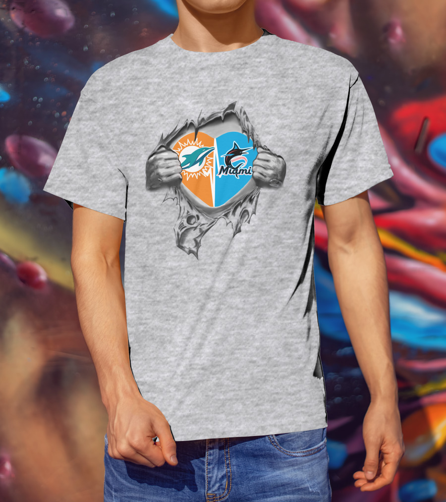 Dolphins Miami Marlins Heart T-Shirt