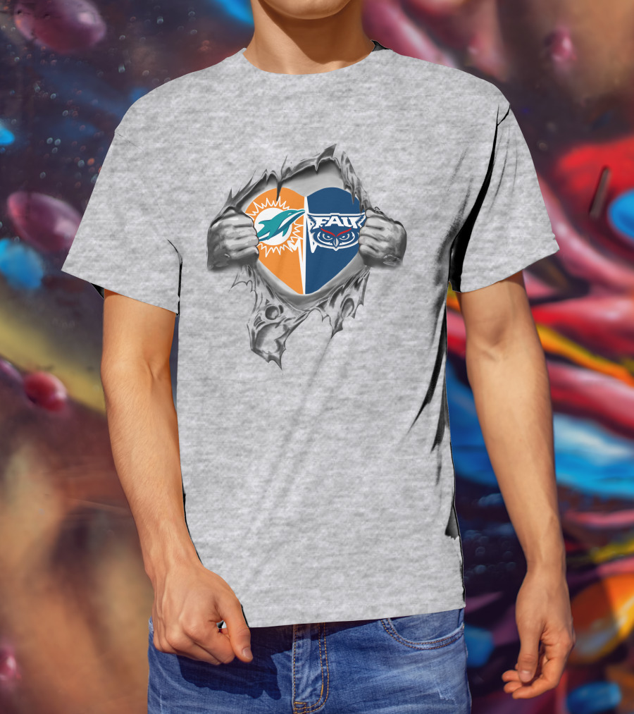 Miami Dolphins And Florida Atlantic Owls United In My Heart T-Shirt