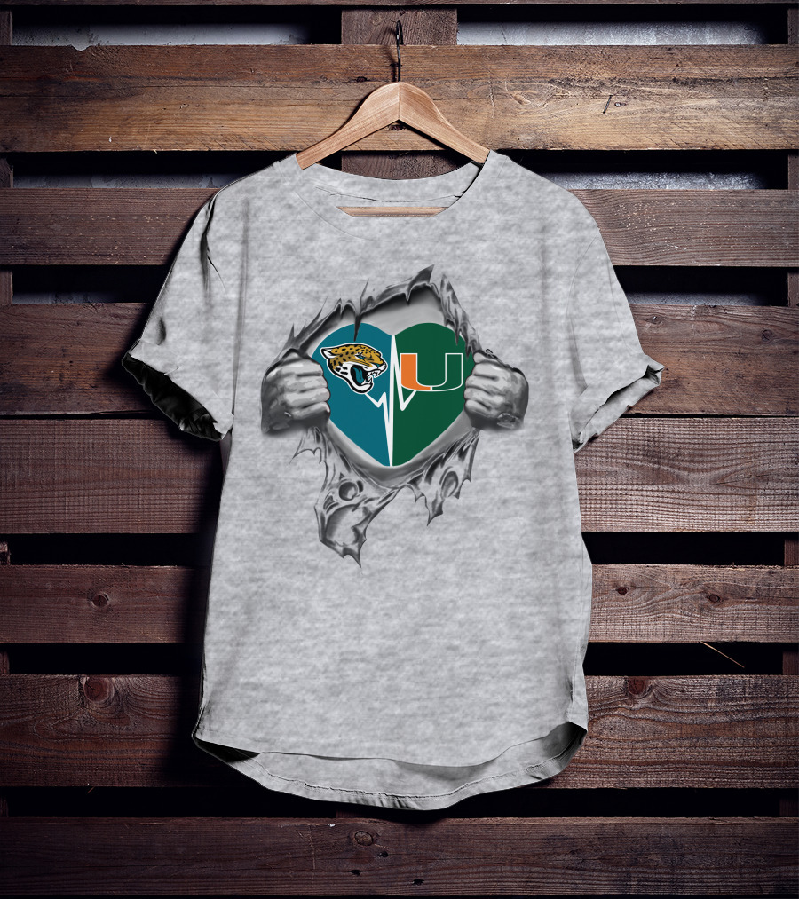 Jacksonville Jaguars Miami Hurricanes Heart T-Shirt