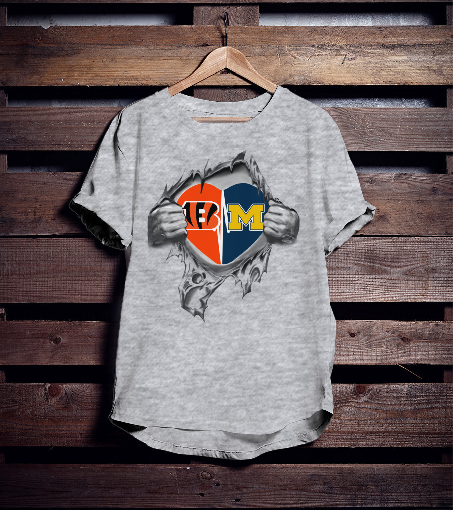 Bengals Michigan Wolverines Heart Inside Dual Loyalty Passion T-Shirt