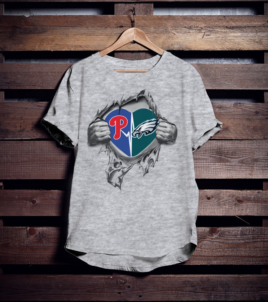 Philadelphia Eagles Phillies Heartbeat T-Shirt
