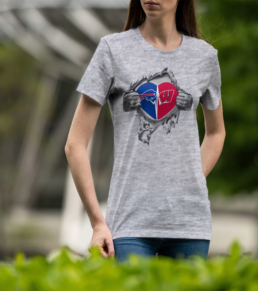 Buffalo Bills Wisconsin Badgers Split Heart T-Shirt