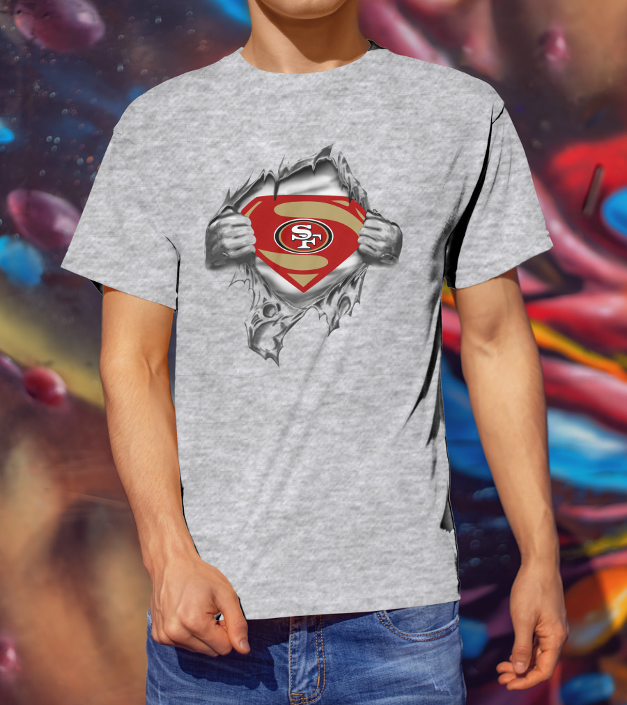 San Francisco 49ers Superman SF Logo Emblem Tear Open T-Shirt