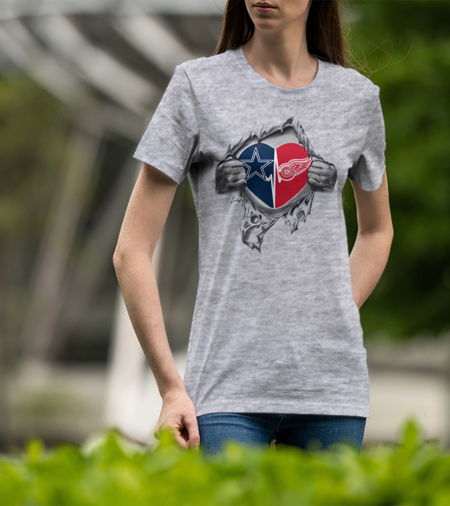 Cowboys Detroit Red Wings Heartbeat Passion Pullover T-Shirt