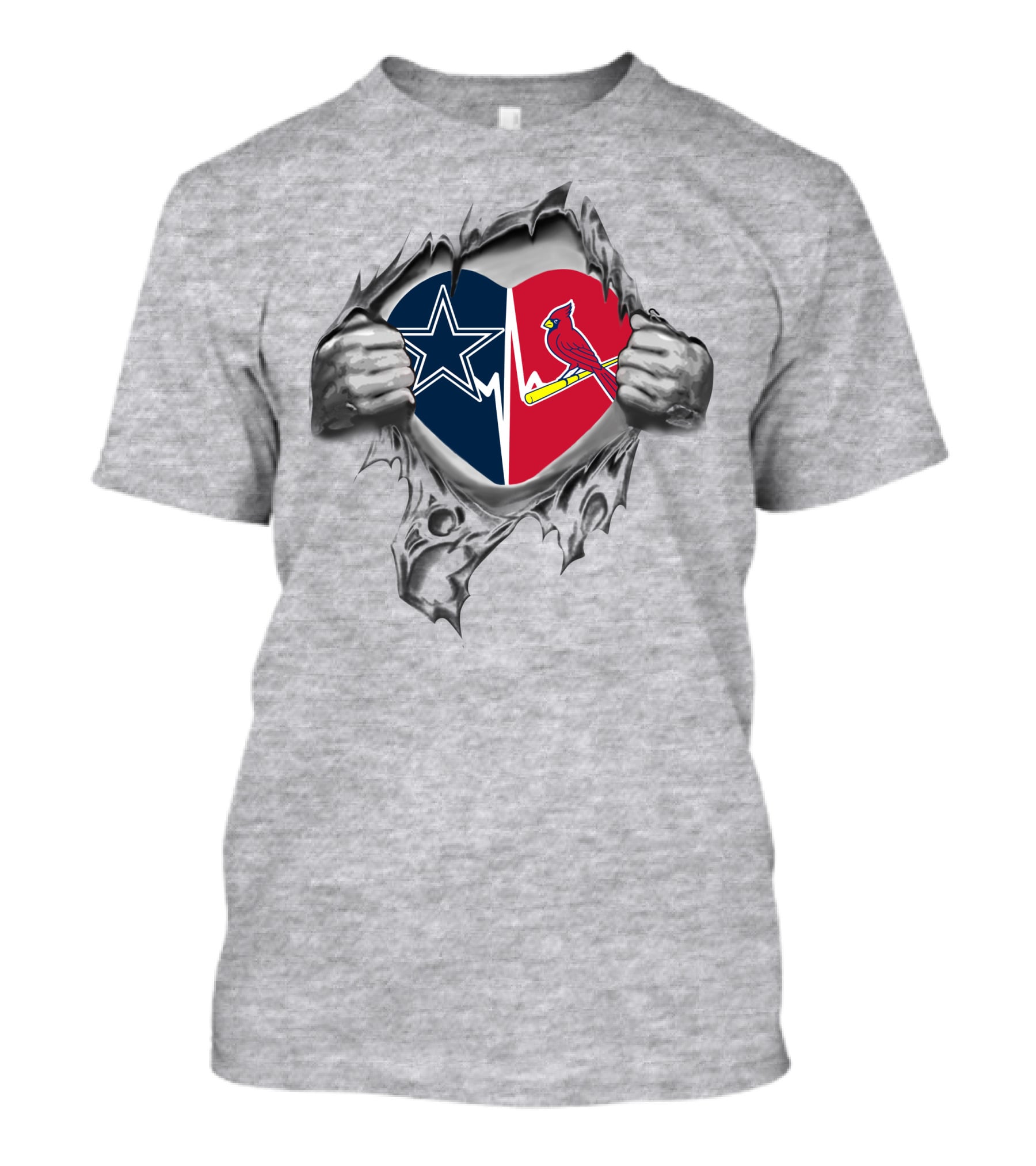 Cowboys St Louis Cardinals Heartbeat Logo Torn Chest T-Shirt