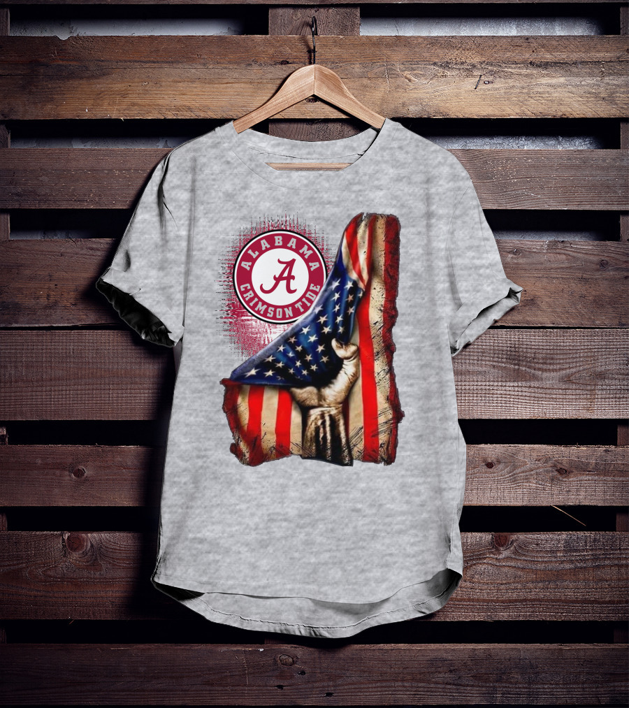 Alabama Crimson Tide American Flag Fist Outline T-Shirt