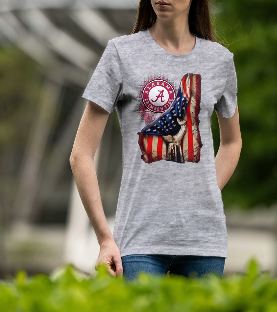 Alabama Crimson Tide American Flag Fist Outline T-Shirt