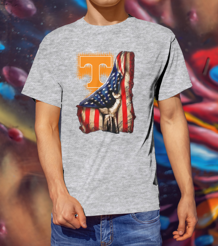 Tennessee Volunteers T Logo American Flag Fist T-Shirt