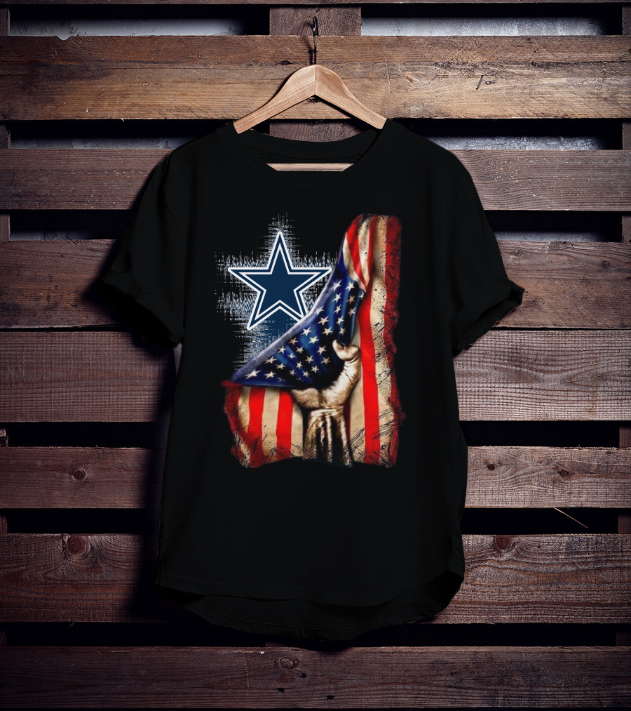 Dallas Cowboys Star With American Flag And Patriotic Hand T-Shirt