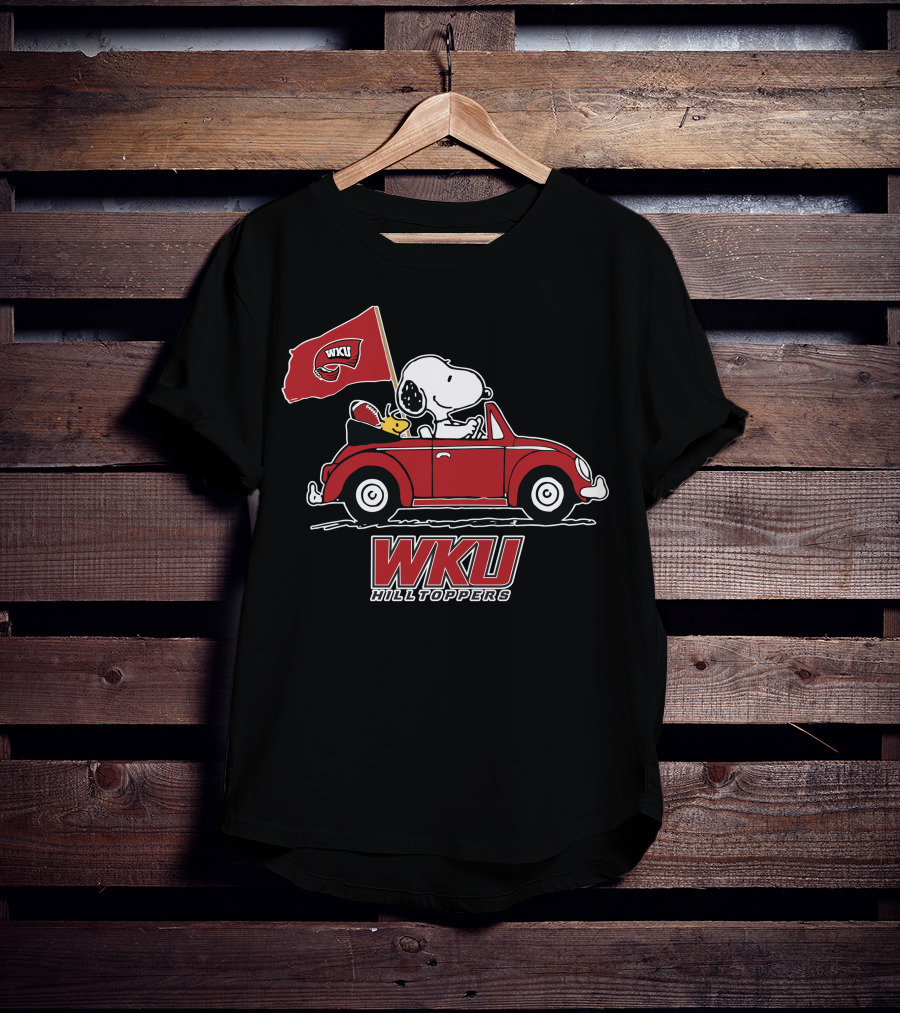 WKU Hilltoppers Snoopy Riding In Red Car With Flag T-Shirt